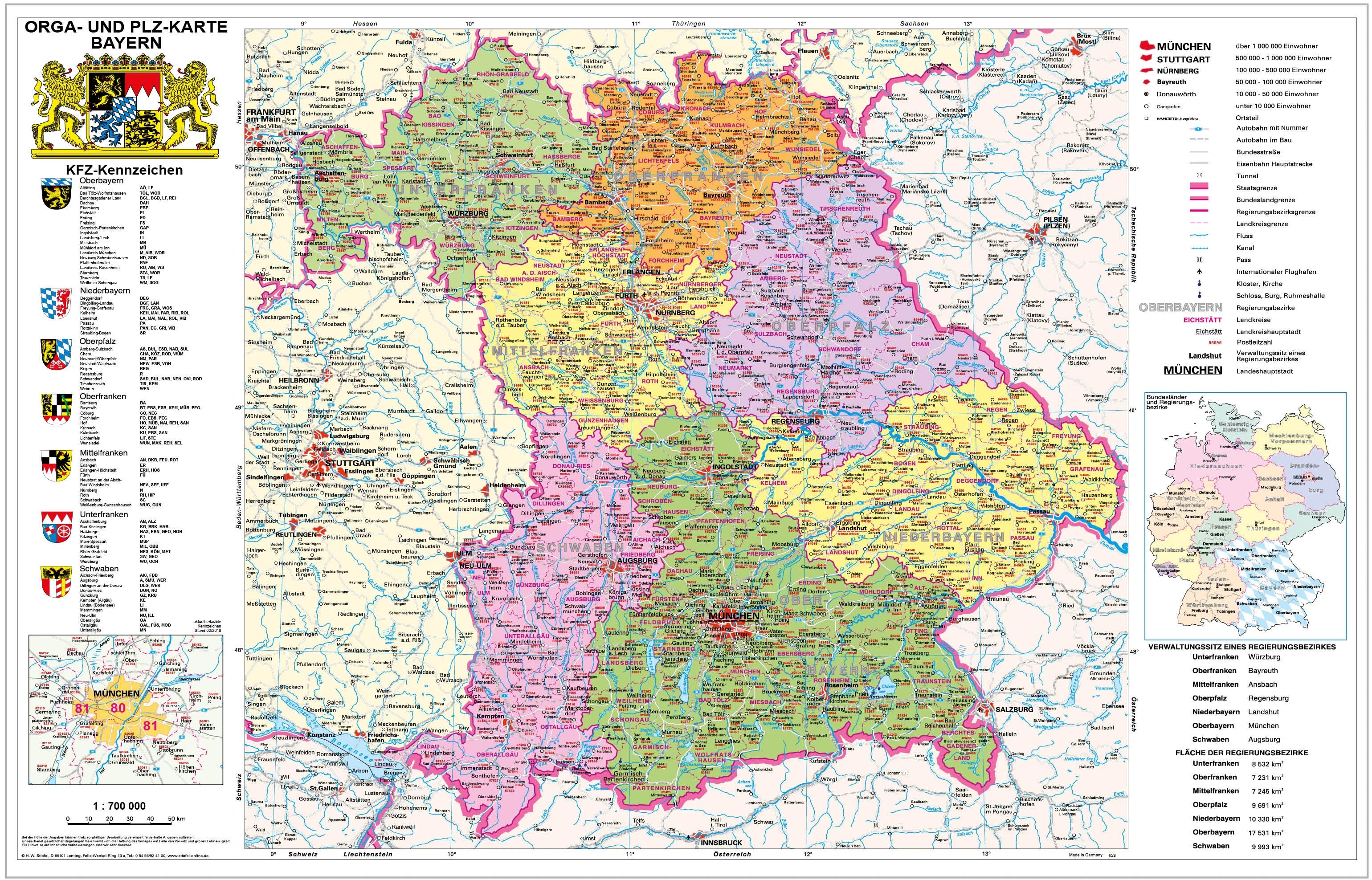 politische Postleitzahlen Karten von Bayern