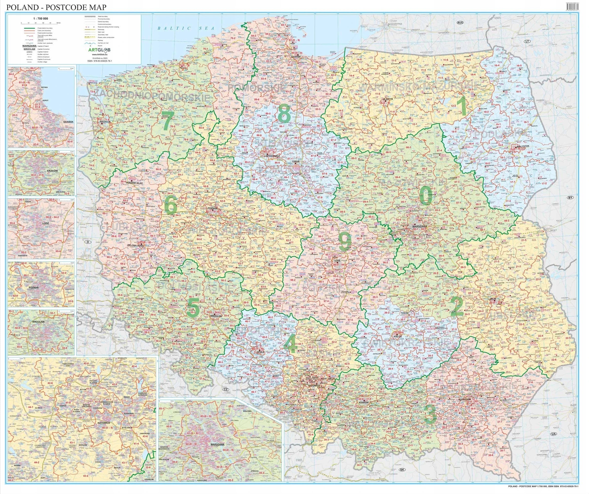 Polen - Postleitzahlenkarte (120 x 100 cm / 1:700.000)