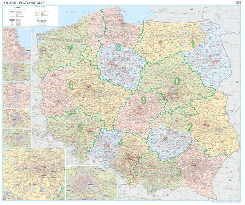 Polen - Postleitzahlenkarte (120 x 100 cm / 1:700.000)