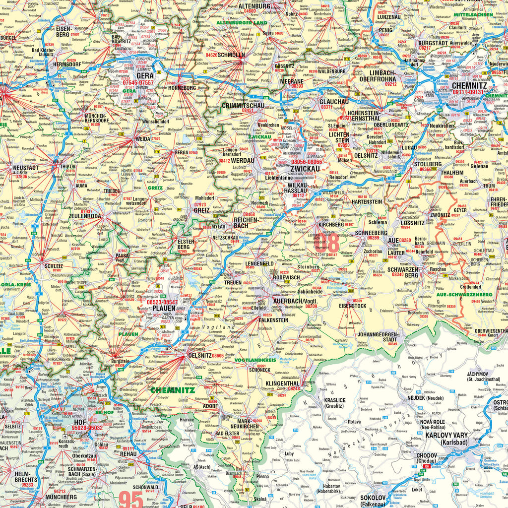 Detailansicht der Postleitzahlenkarte für die Region 0