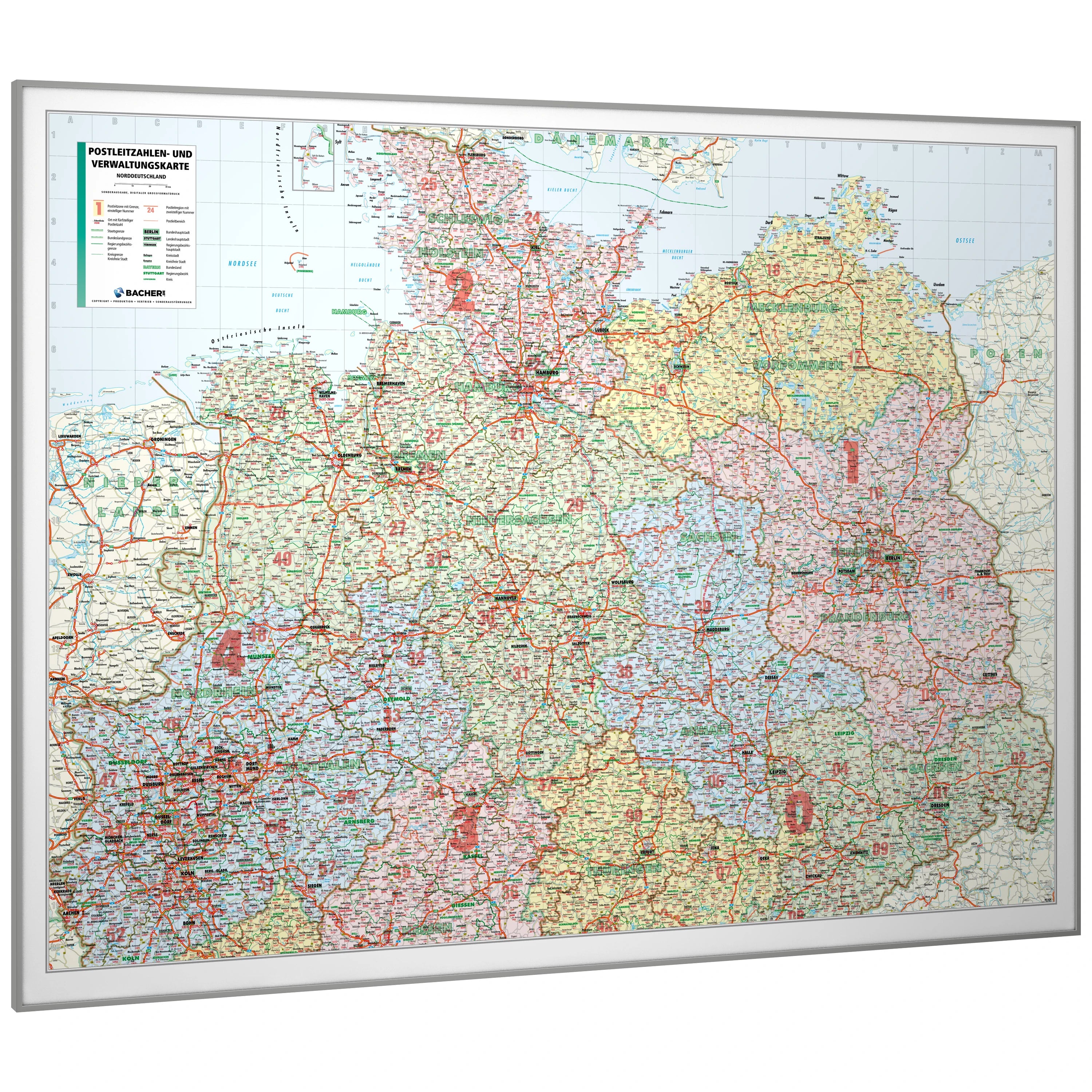 Norddeutschland - PLZ- und Verwaltungskarte (wählbares Format)