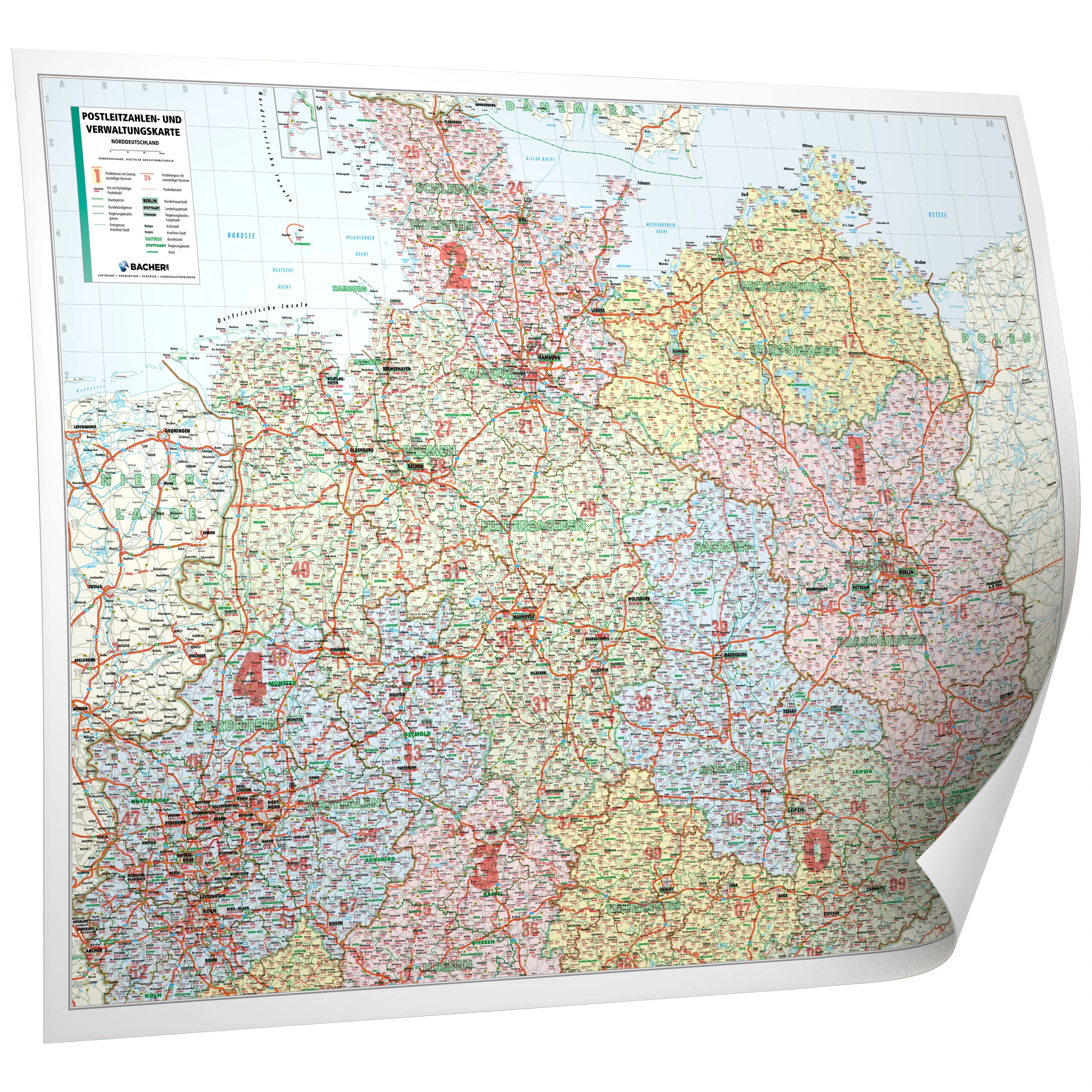 Norddeutschland - PLZ- und Verwaltungskarte (wählbares Format)