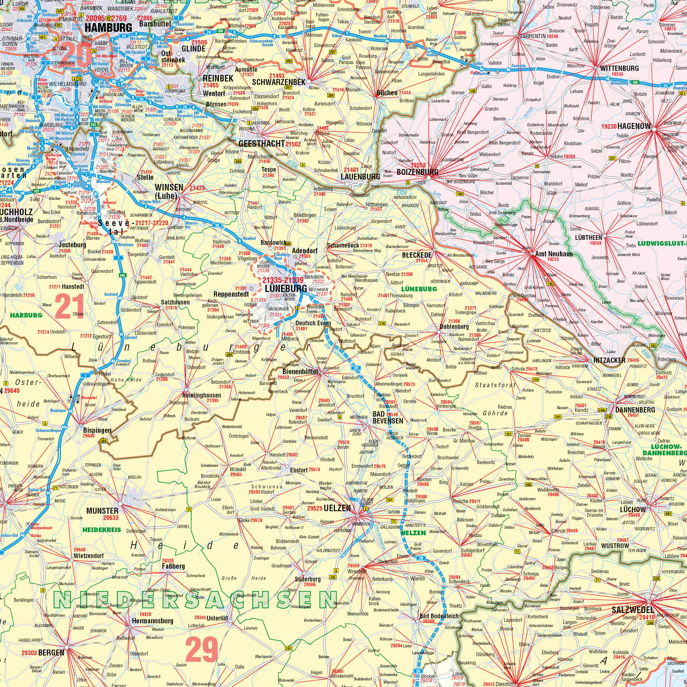Detailansicht der Postleitzahlenzone 2