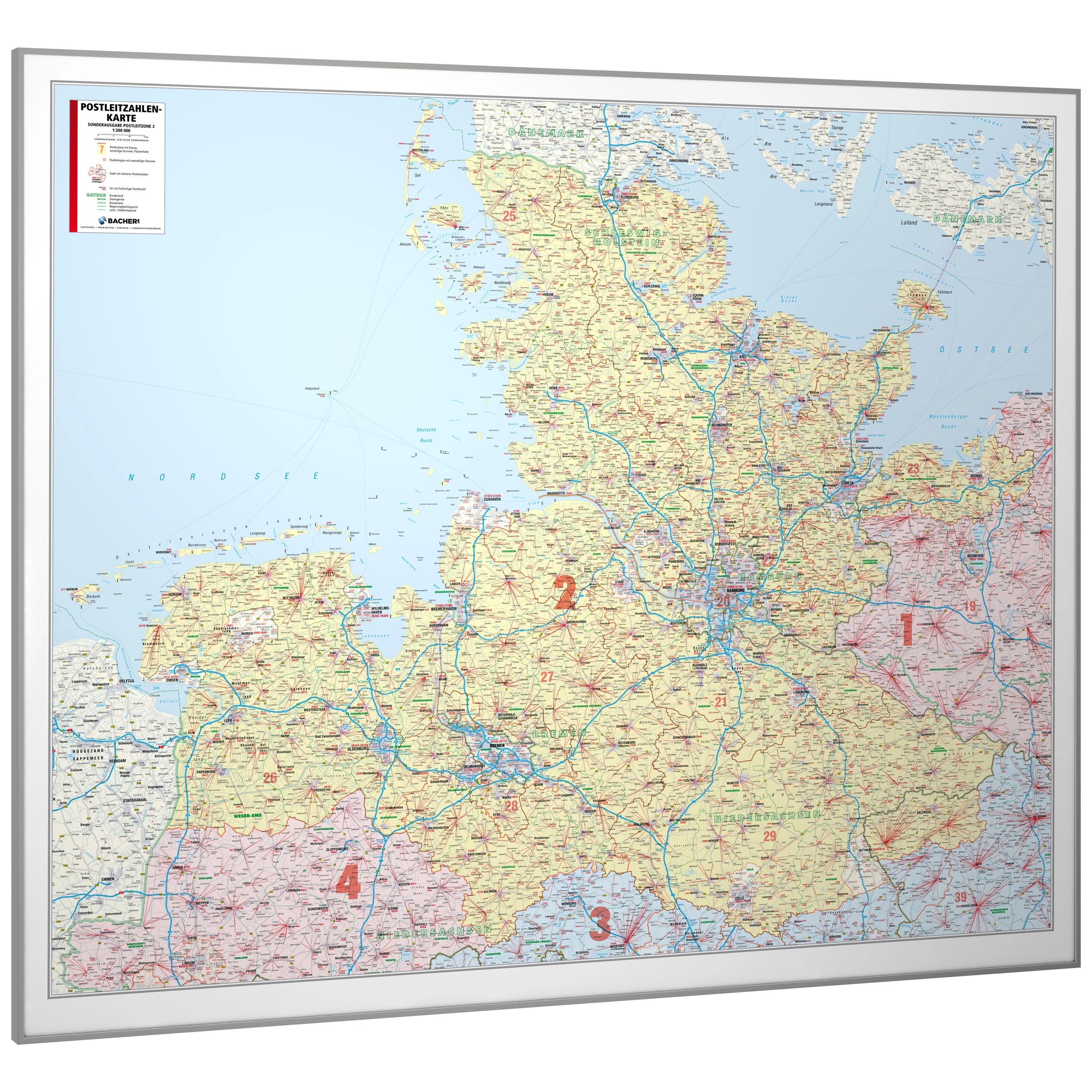 Postleitzone 2 - Postleitzahlenkarte (wählbares Format)