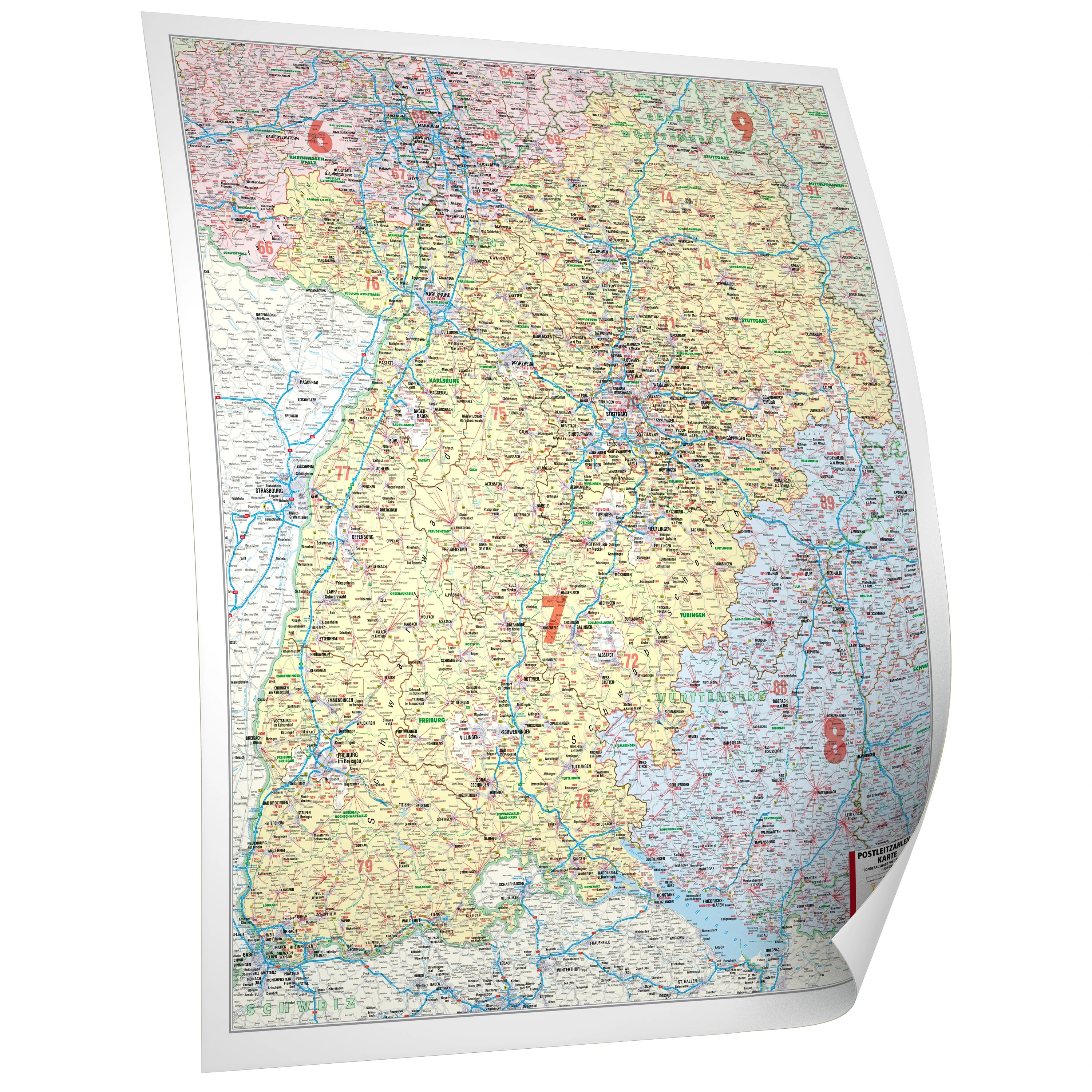 Postleitzone 7 - Postleitzahlenkarte (wählbares Format)