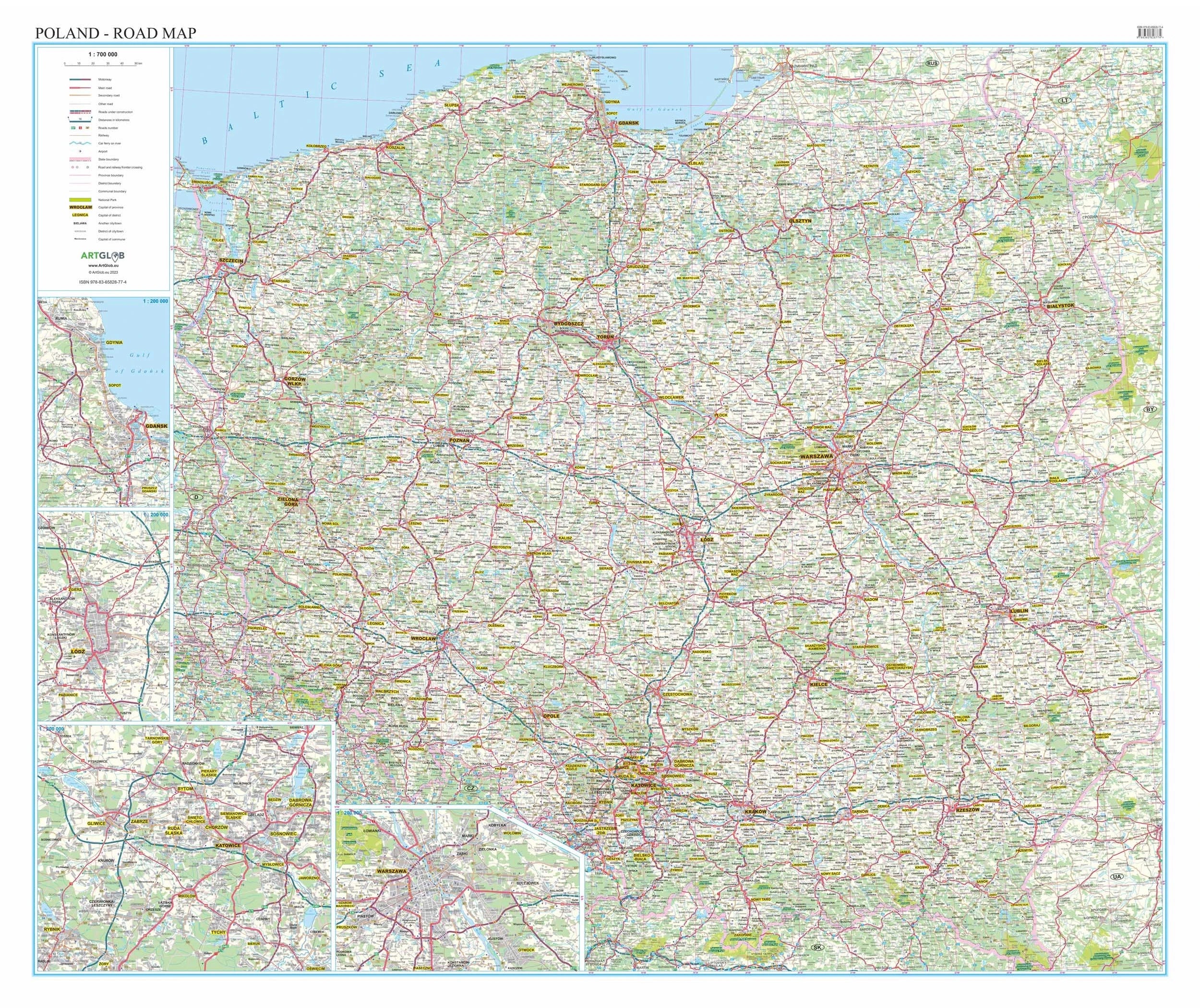 Polen - Straßenkarte (120 x 100 cm / 1:700.000)