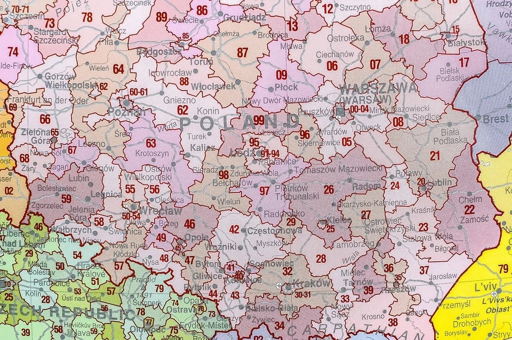 Polen mit Postleitzahlen