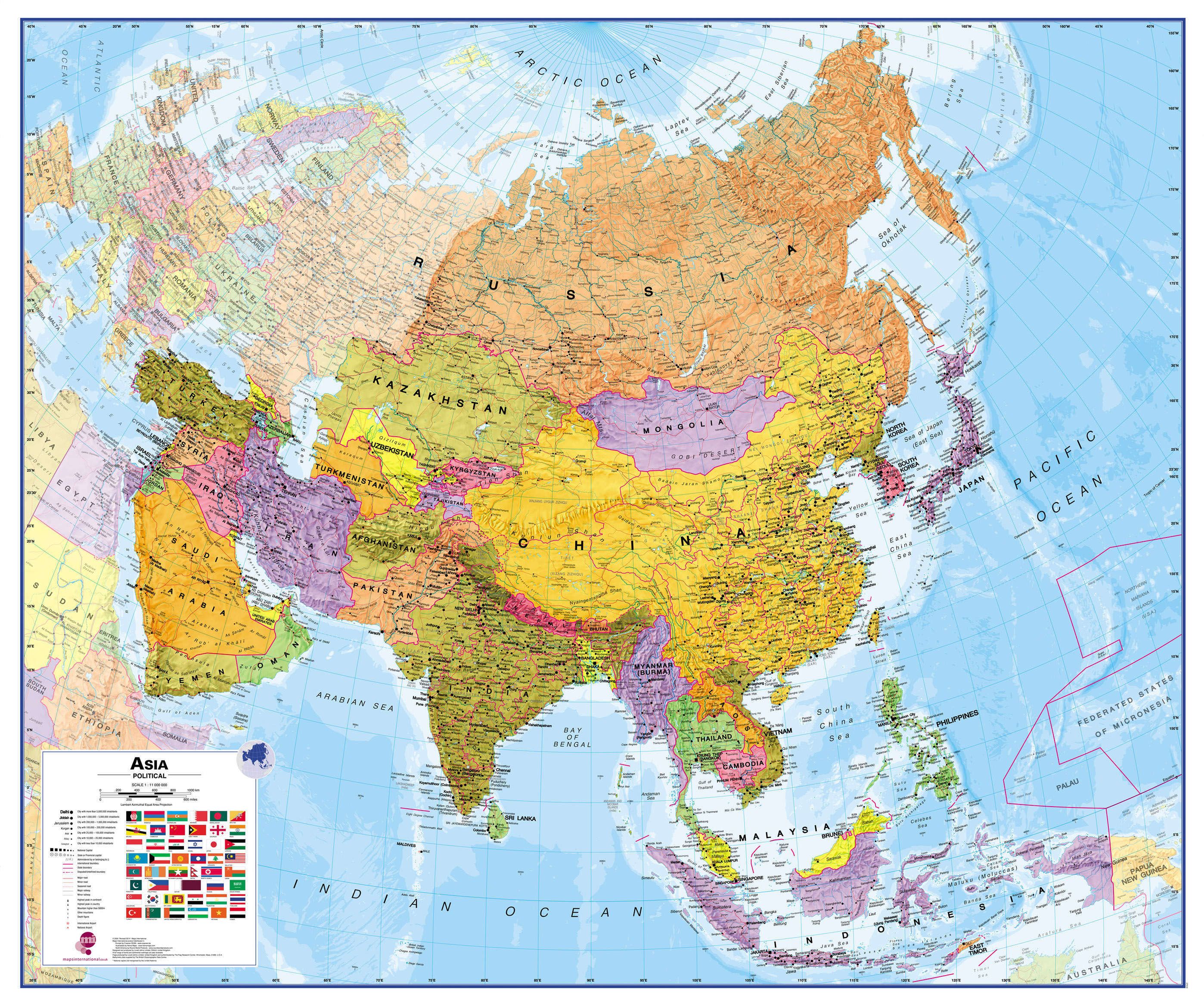 Asien - politisch (120 x 100 cm / 1:11.000.000)