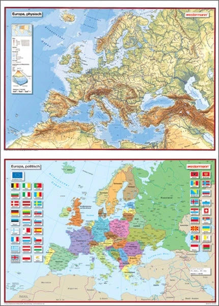 Europa - Posterkartenset - physisch / politisch (100 x 70 cm)