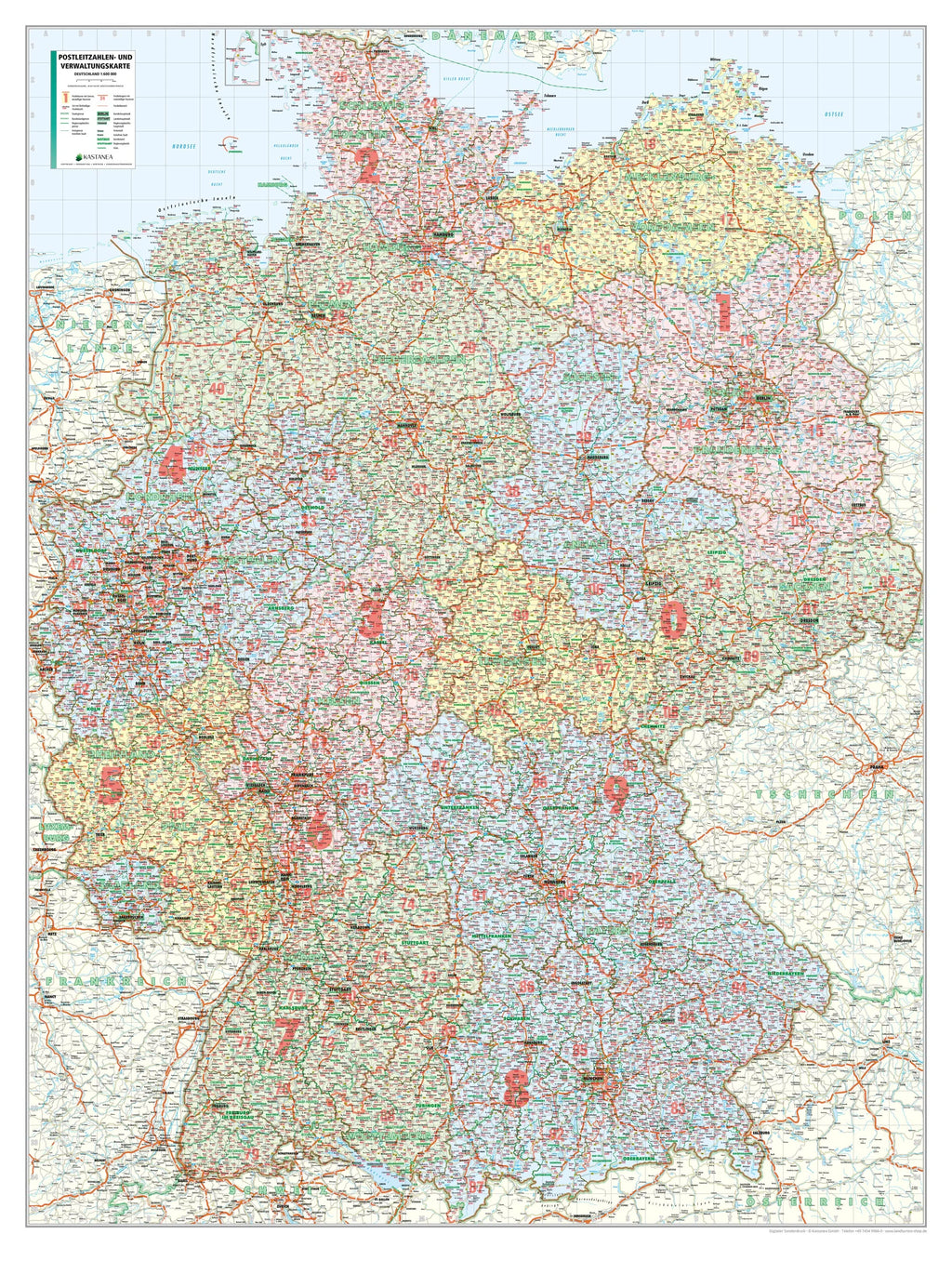 Deutschland - PLZ- und Verwaltungskarte (wählbares Format)