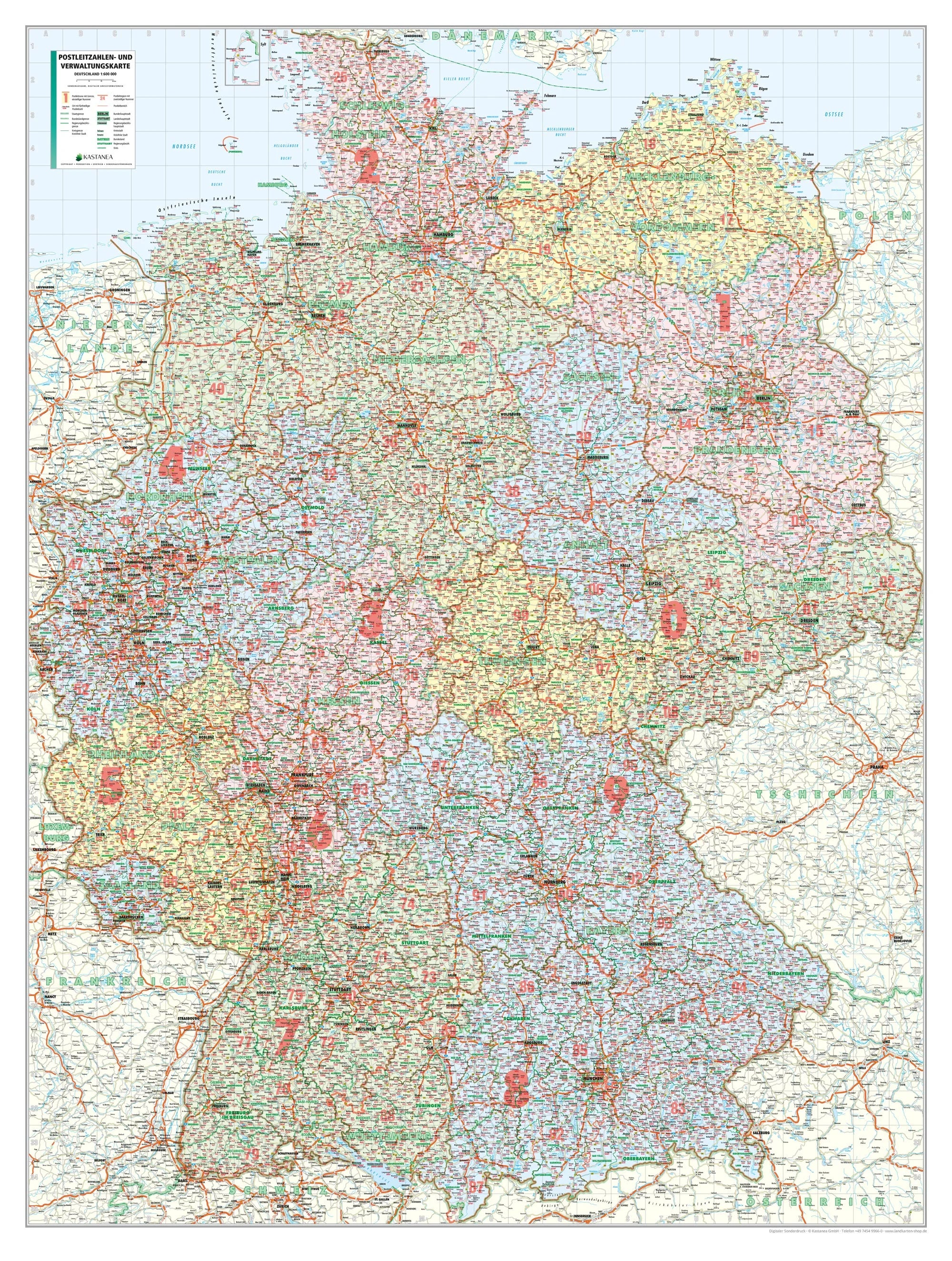 Deutschland - PLZ- und Verwaltungskarte (wählbares Format)