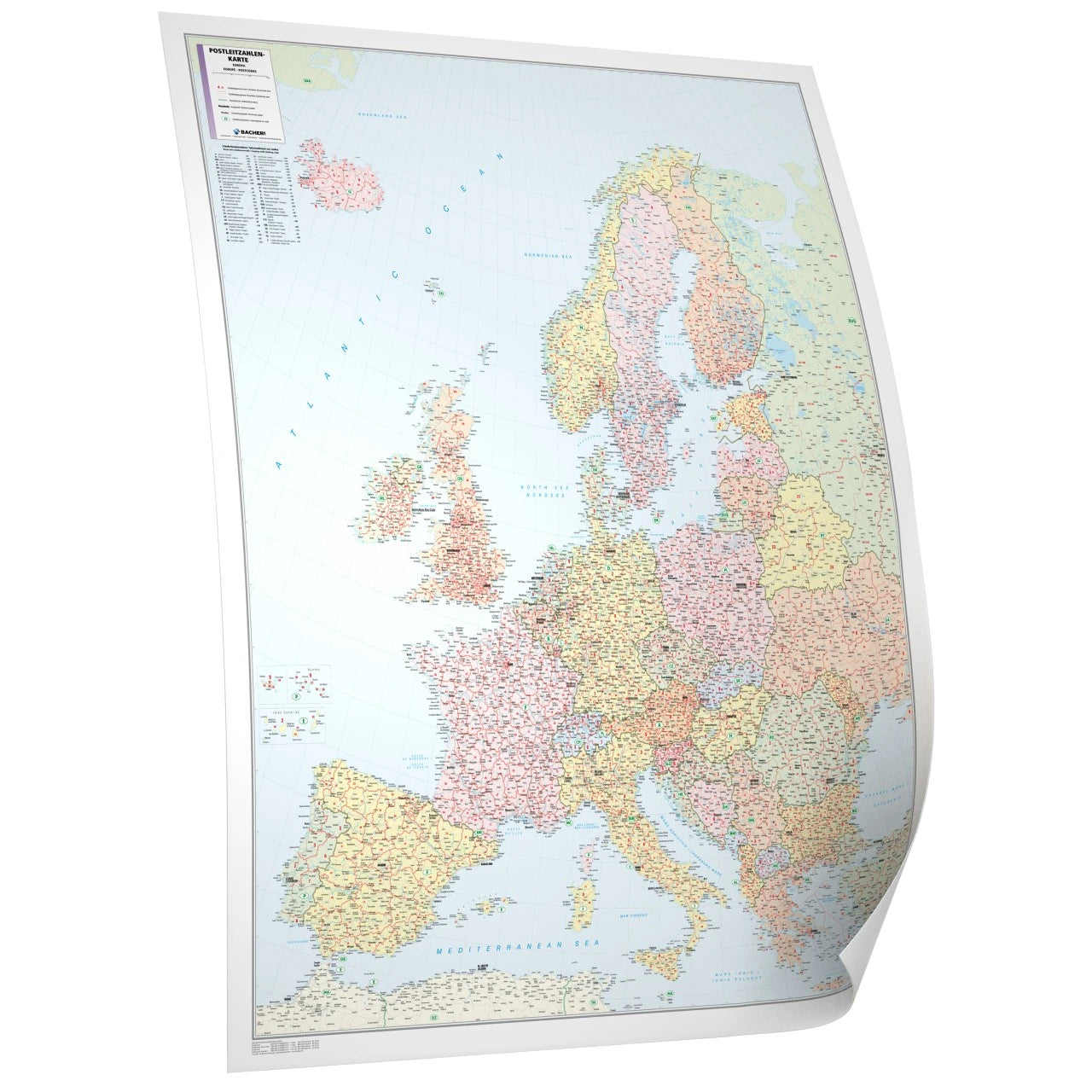 Postleitzahlenkarte Europa 150x182cm