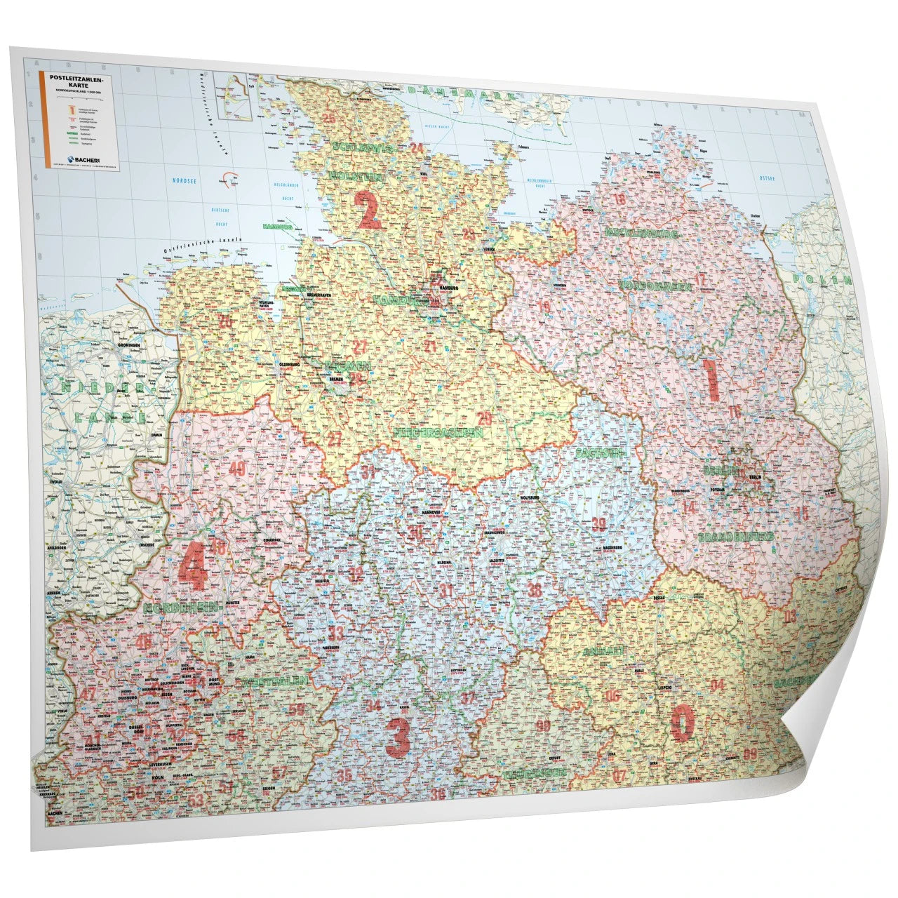 Postleitzahlenkarte Norddeutschland 131x98cm