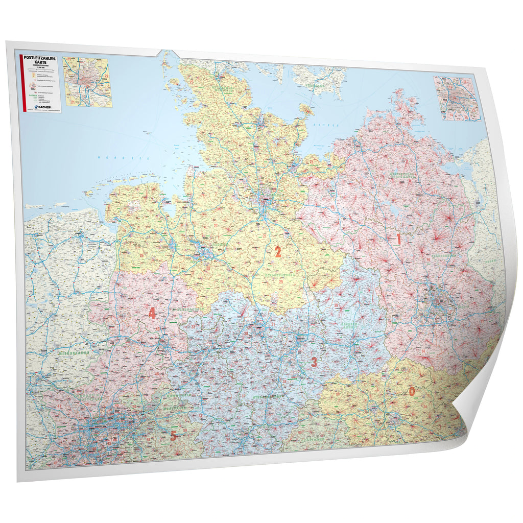 Postleitzahlenkarte Norddeutschland 220x151cm