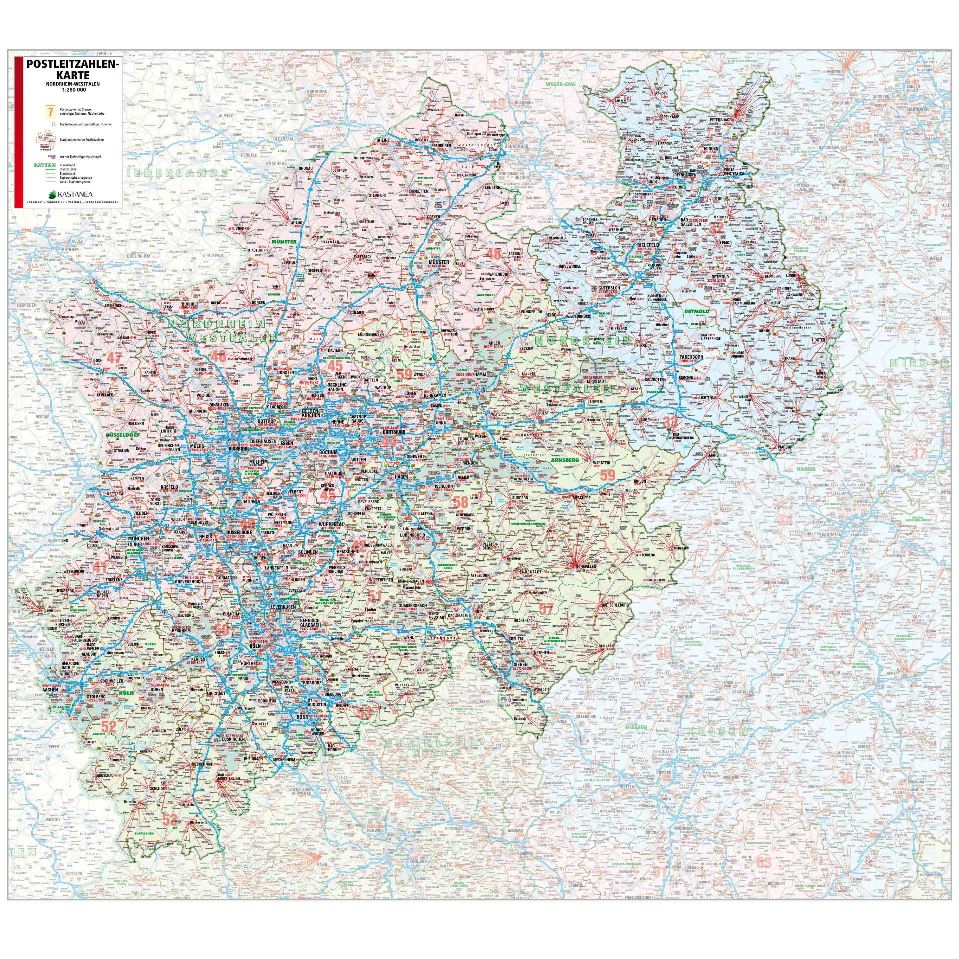 Postleitzahlenkarte NRW 107x98cm - Insel