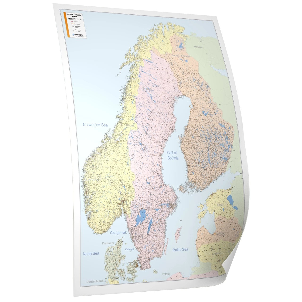 Postleitzahlenkarte Skandinavien 92x127 cm