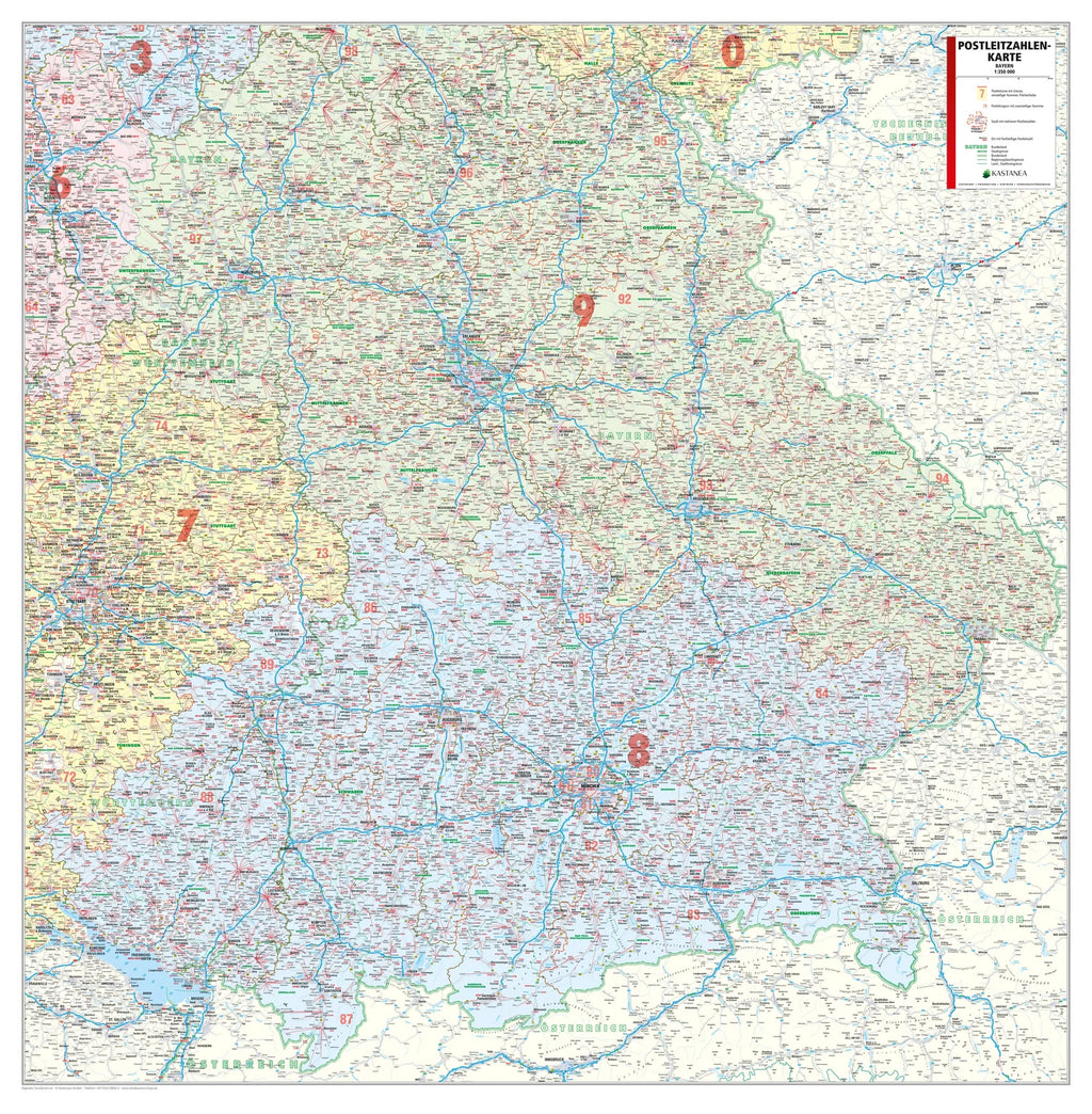 Bayern - Postleitzahlenkarte (wählbares Format)