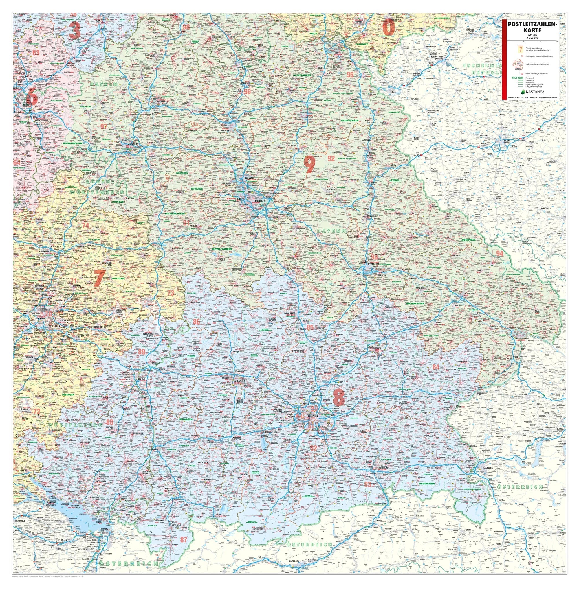 Bayern - Postleitzahlenkarte (wählbares Format)