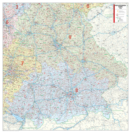 Bayern - Postleitzahlenkarte (wählbares Format)