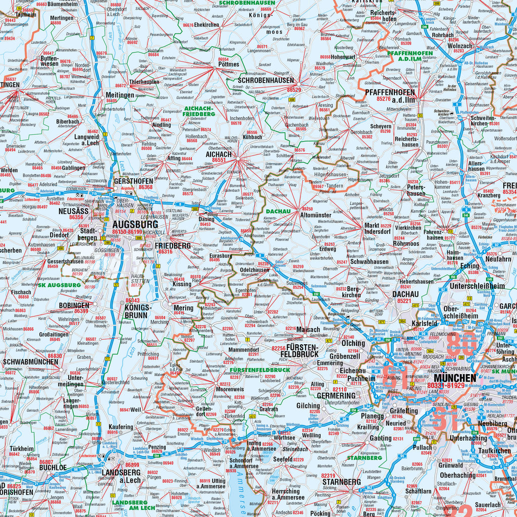 Detailbetrachtung der Postleitzahlenkarte Bayern