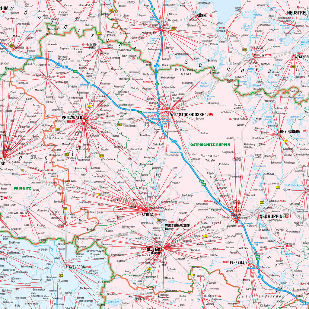 Ausschnitt aus der Postleitzahlenkarte Berlin und Brandenburg