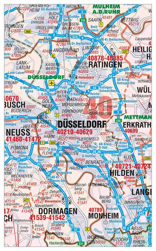 Postleitzahlenkarte vom Stadtkreis Düsseldorf