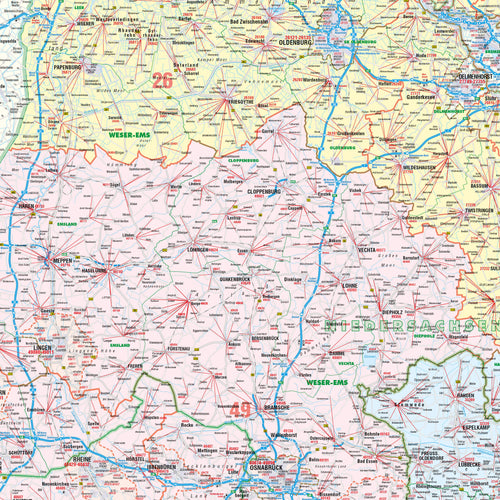 Detailansicht von der Postleitzahlenkarte Niedersachsen und Bremen