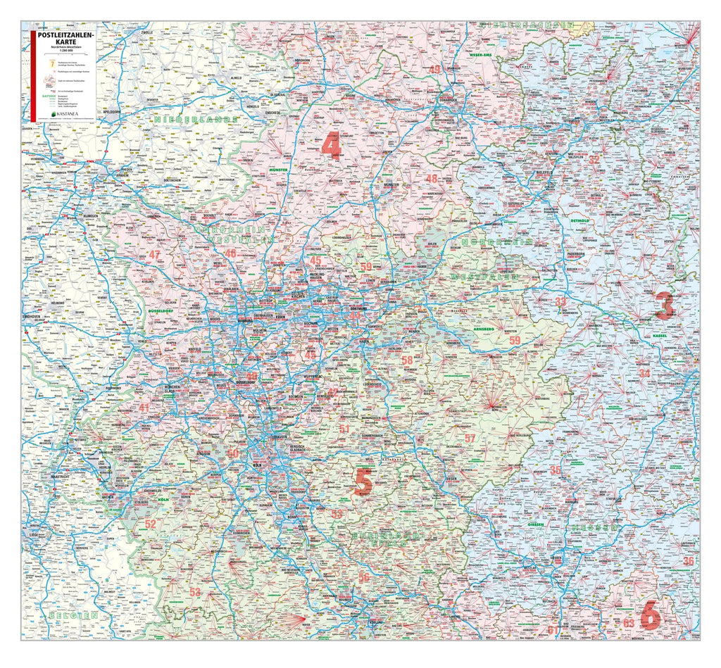 Nordrhein-Westfalen - Postleitzahlenkarte (wählbares Format)