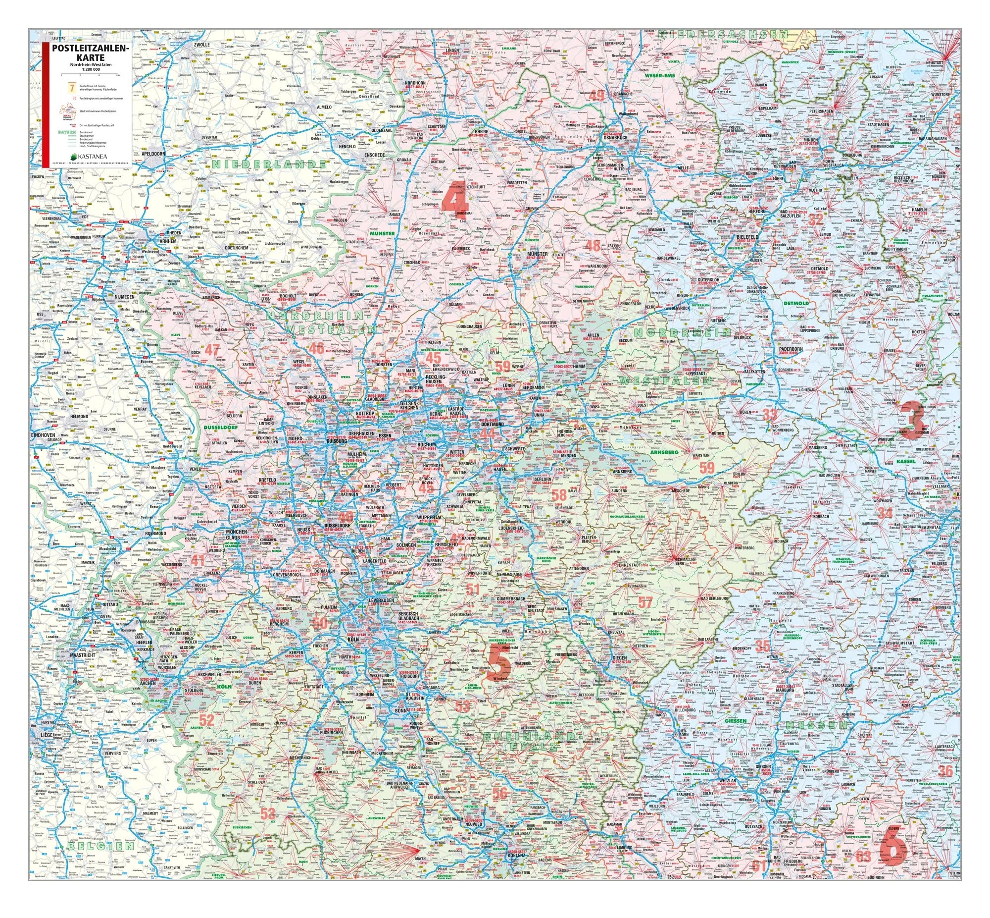 Nordrhein-Westfalen - Postleitzahlenkarte (wählbares Format)