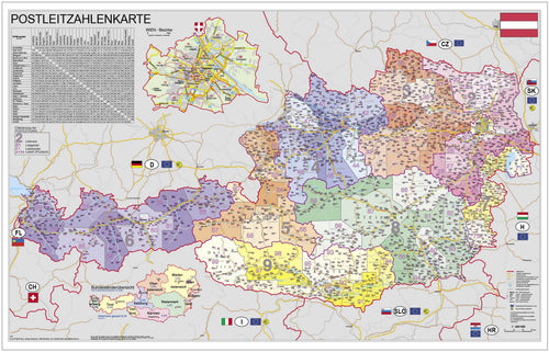 Kleine Postleitzahlenkarte von Österreich