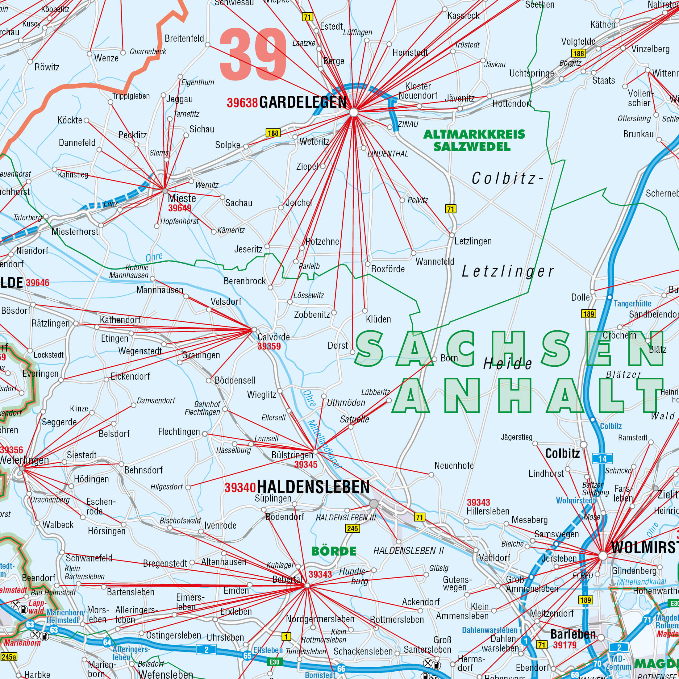 Ausschnitt der Postleitzahlenkarte Sachsen-Anhalt