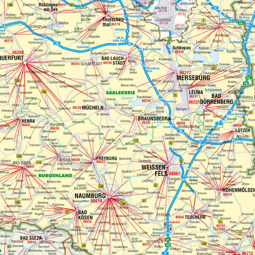 Detailansicht der Posteitzahlenkarte von Thüringen