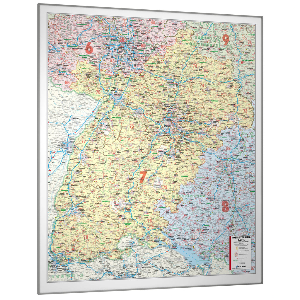 Postleitzone 7 - Postleitzahlenkarte (wählbares Format)