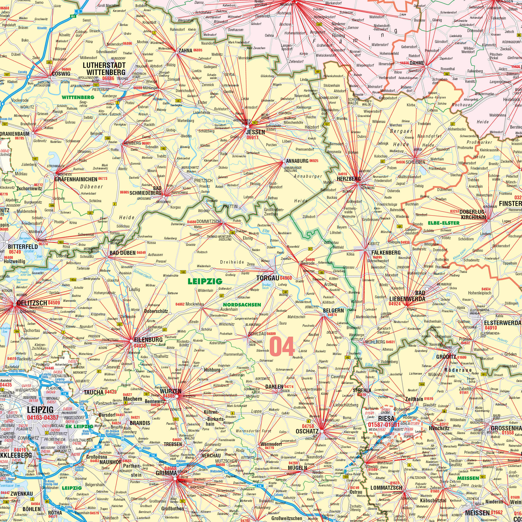 Detailansicht der Postleitzahlenkarte für die Region 0