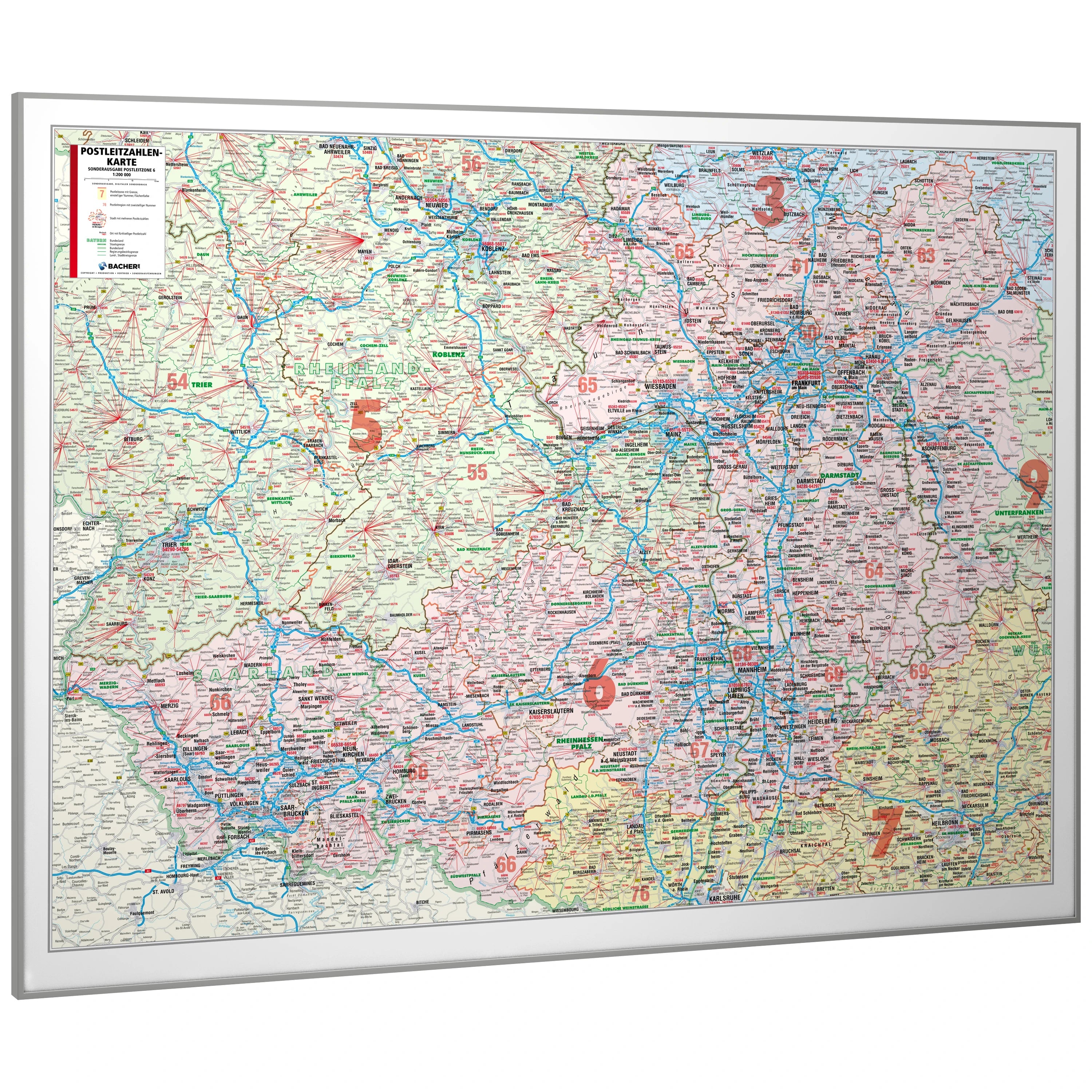 Postleitzone 6 - Postleitzahlenkarte (wählbares Format)
