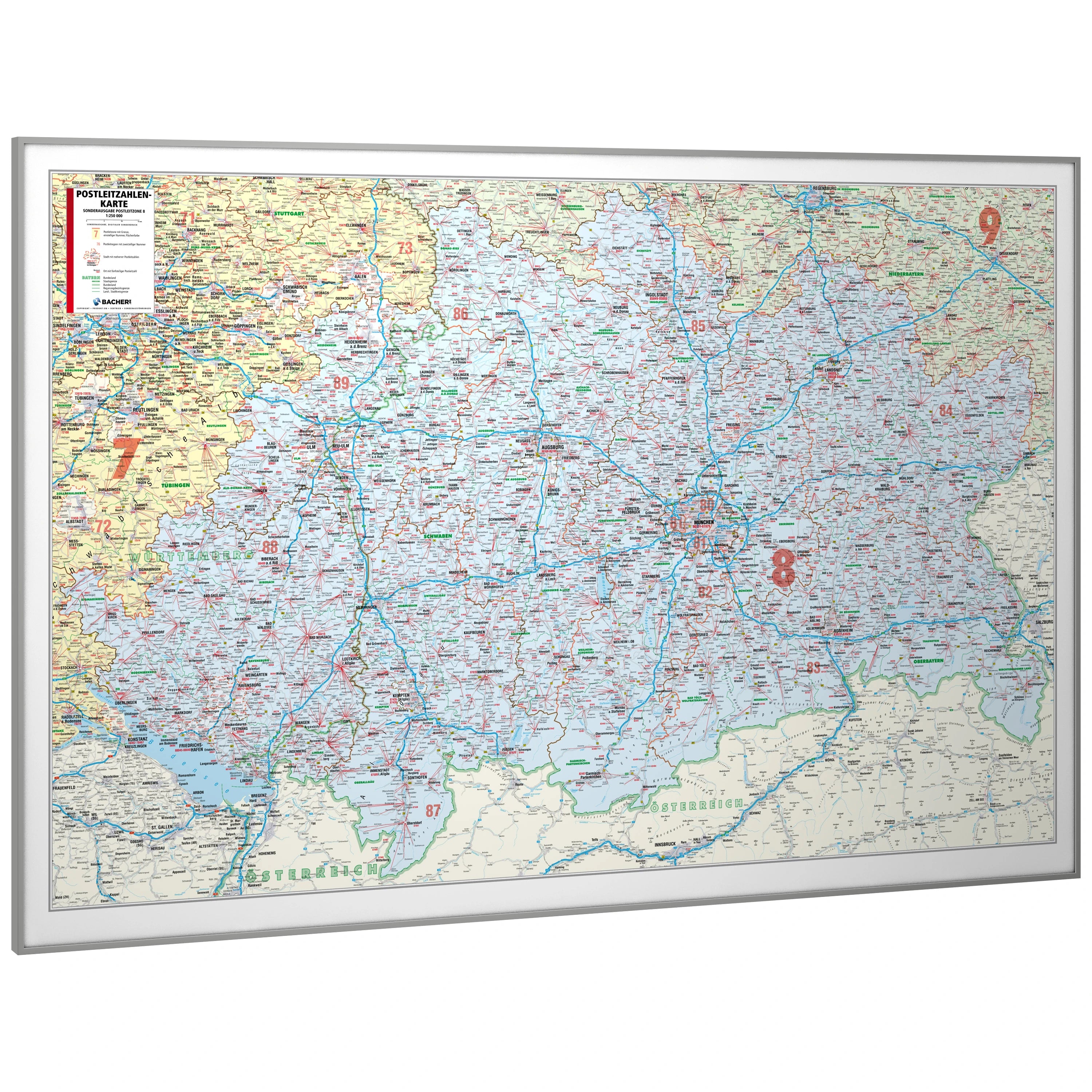 Postleitzone 8 - Postleitzahlenkarte (wählbares Format)