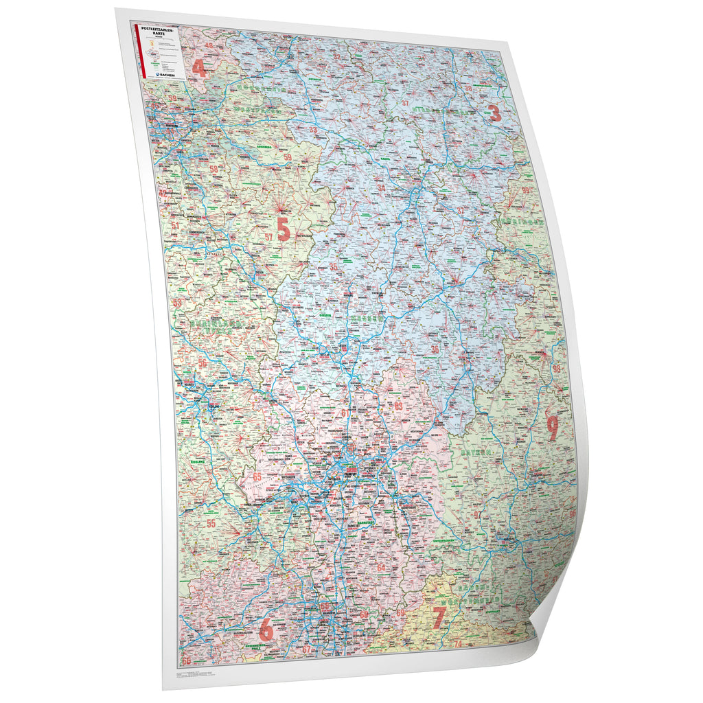 Hessen - Postleitzahlenkarte (wählbares Format)