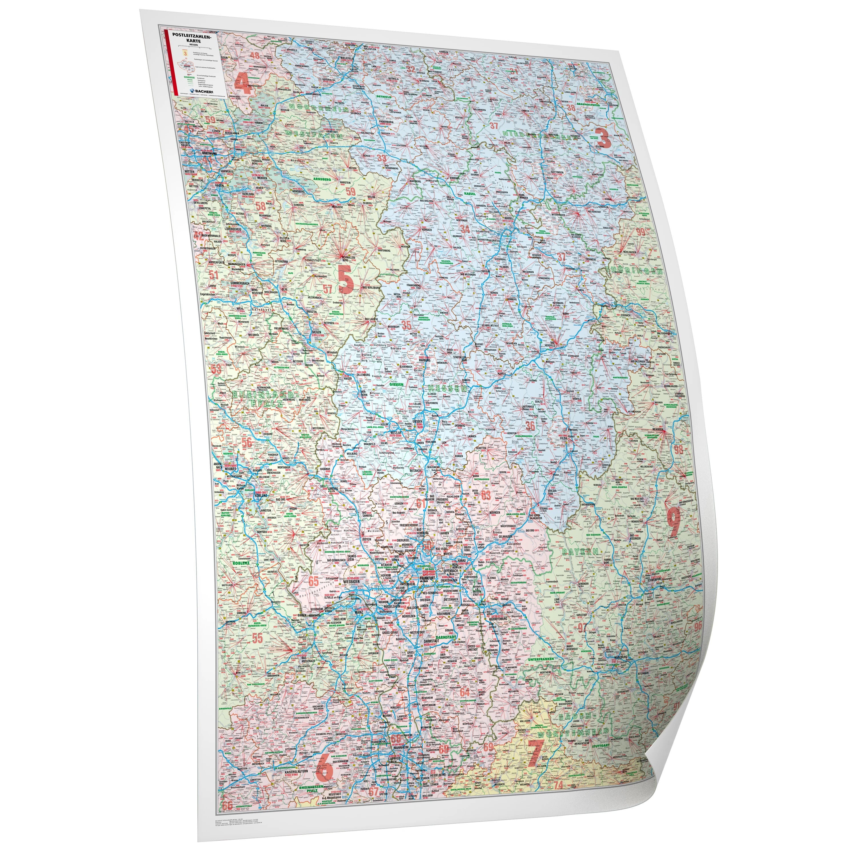 Hessen - Postleitzahlenkarte (wählbares Format)