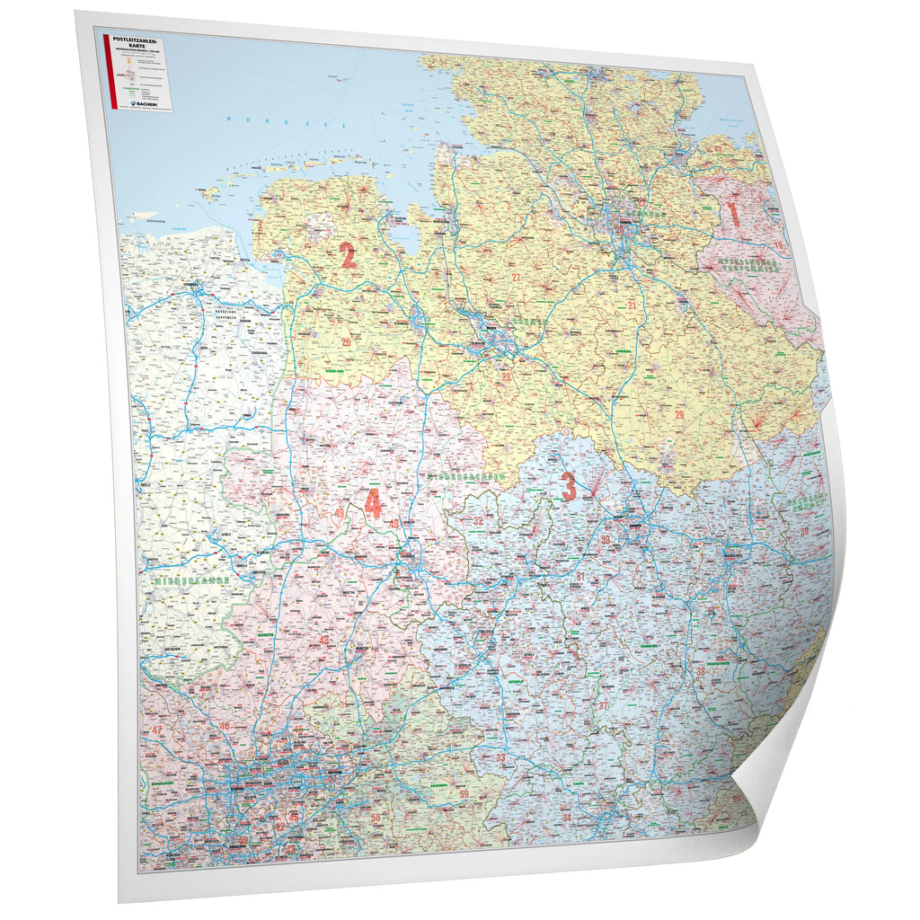 Niedersachsen und Bremen - Postleitzahlenkarte (125 x 118 cm / 1:250.000)