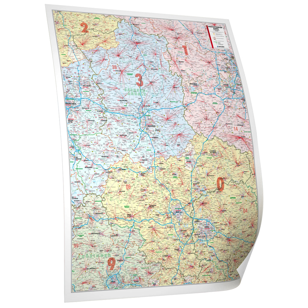 Sachsen-Anhalt - Postleitzahlenkarte (102 x 128 cm / 1:200.000)
