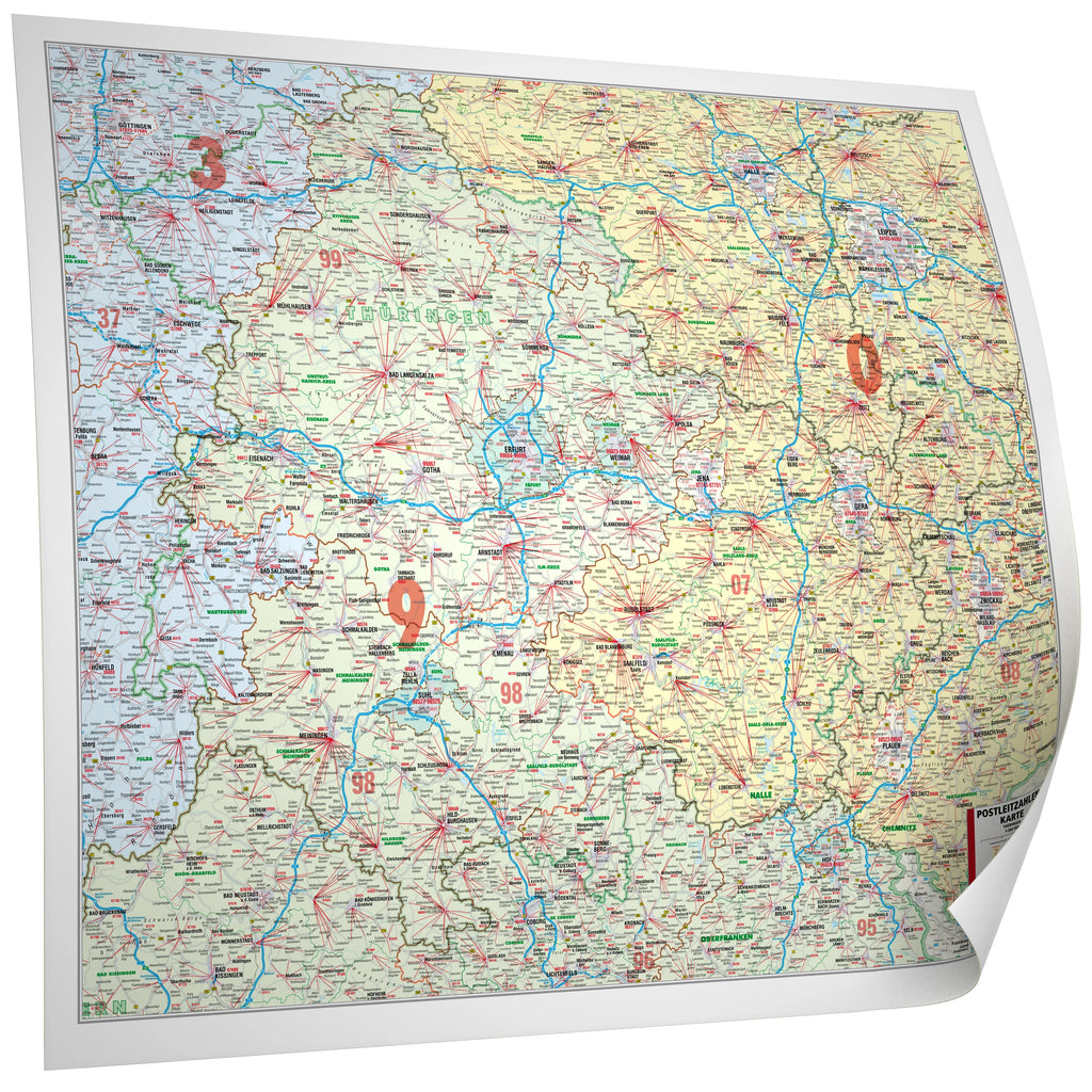 Thüringen - Postleitzahlenkarte (109 x 92 cm / 1:200.000)