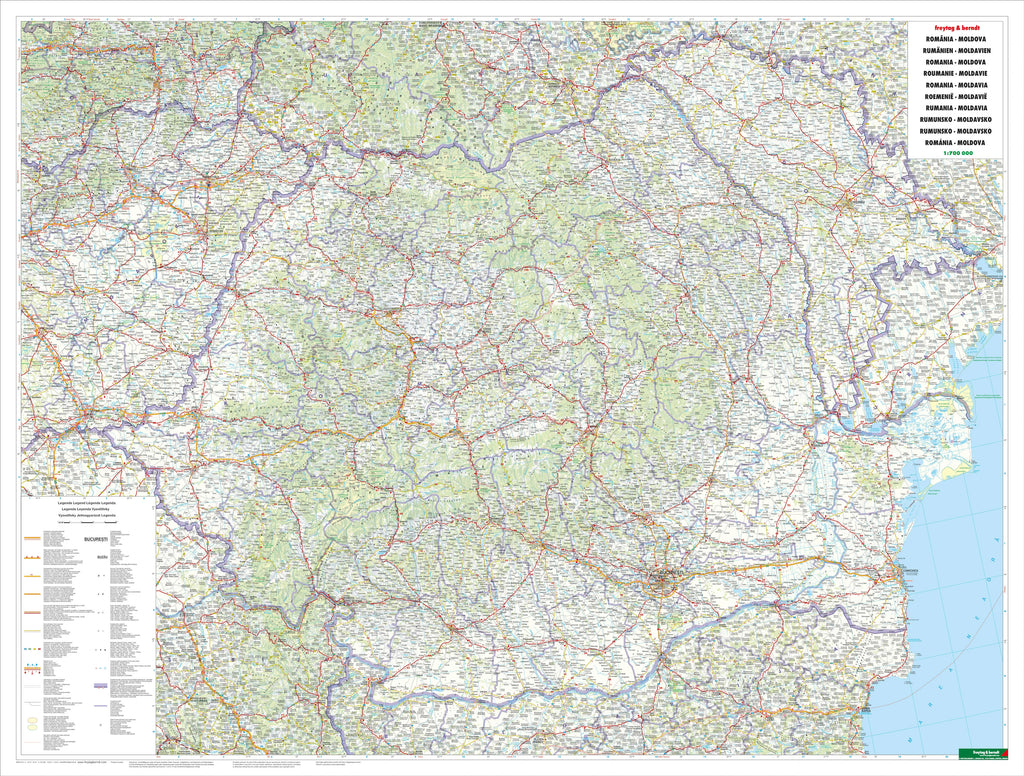 Rumänien und Moldawien - Straßenkarte (125 x 94 cm / 1:700.000)