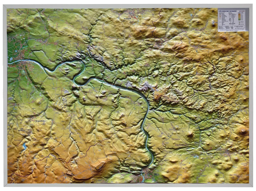 Sächsische Schweiz - Reliefkarte (77 x 57 cm / 1:55.000)