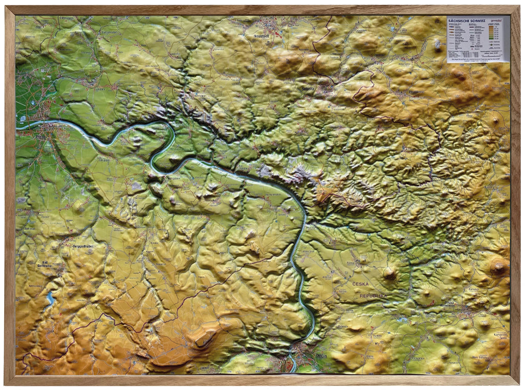 Sächsische Schweiz - Reliefkarte (77 x 57 cm / 1:55.000)