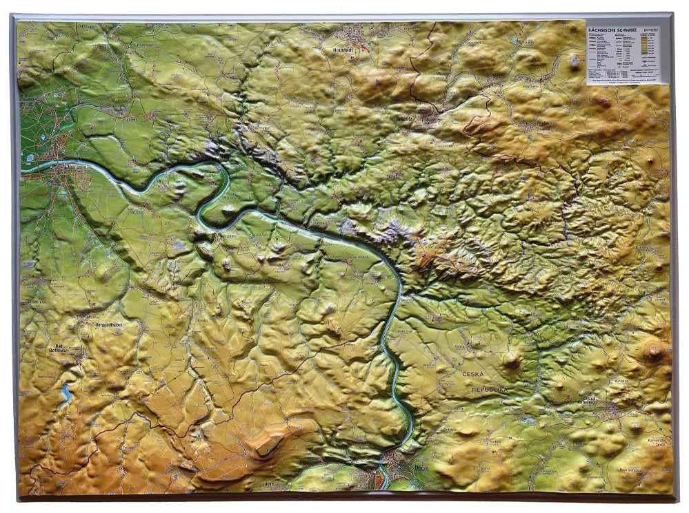 Sächsische Schweiz - Reliefkarte (77 x 57 cm / 1:55.000)