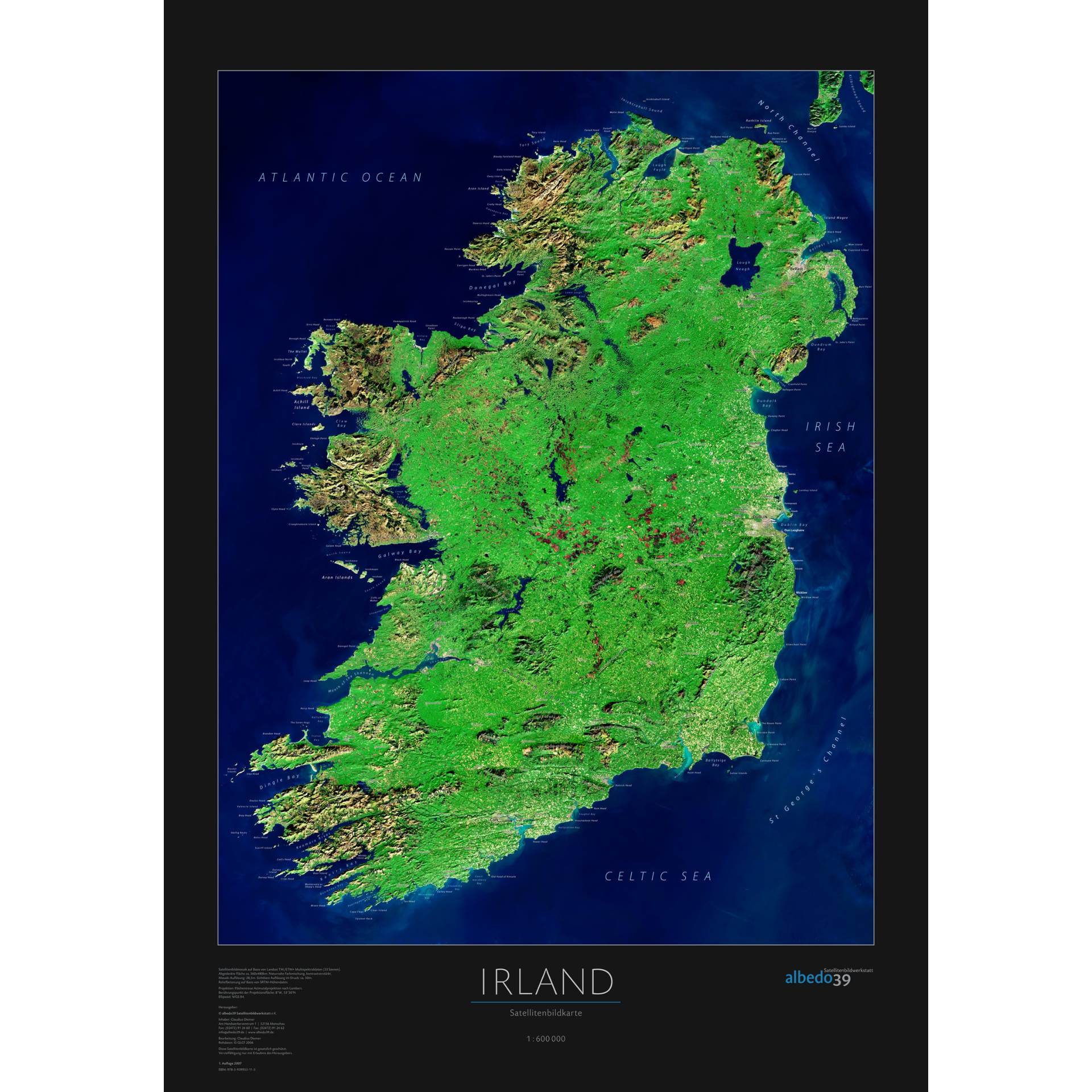 Satelliten Karte Irland 70x100cm