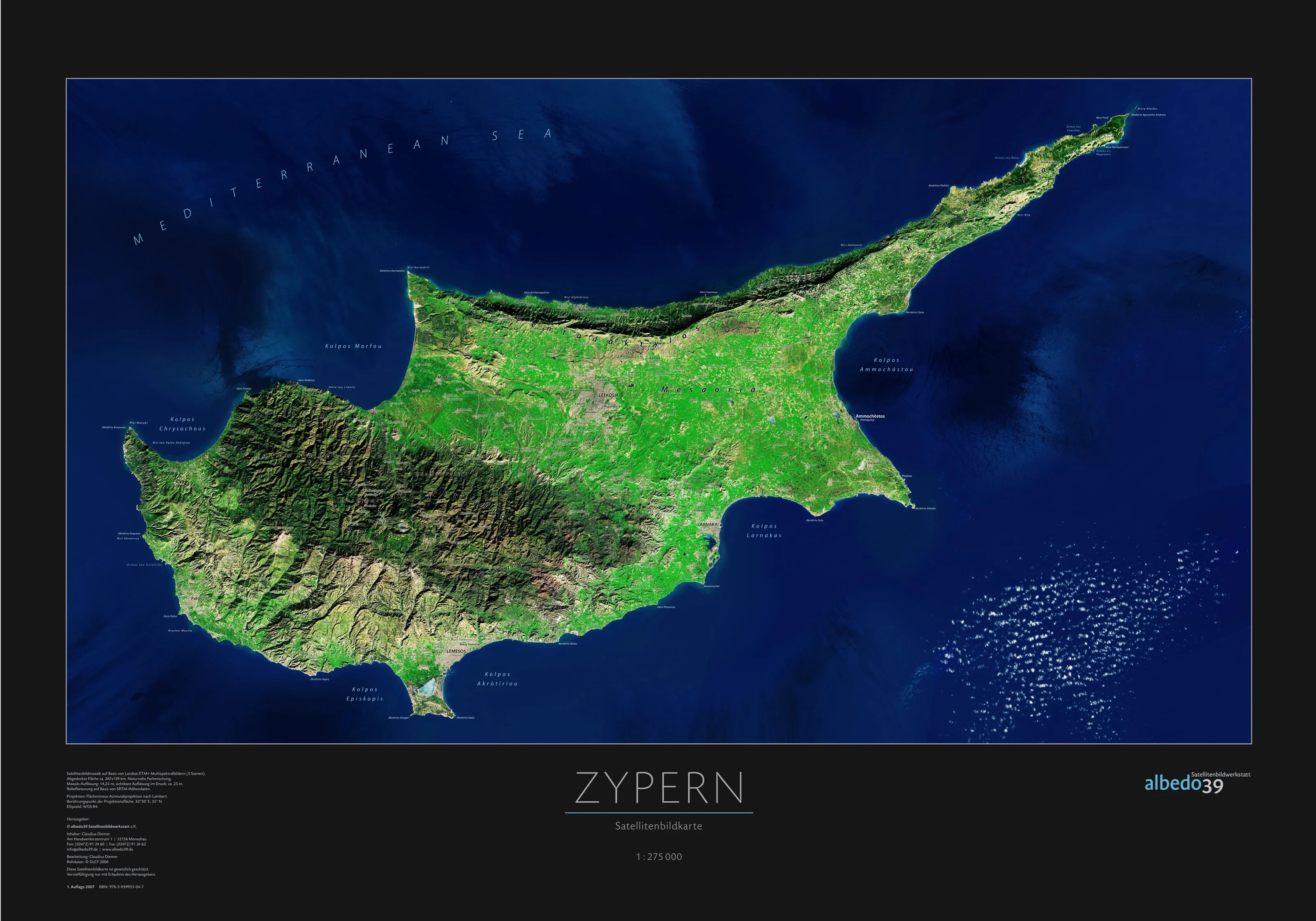 Die Satellitenkarte von Zypern