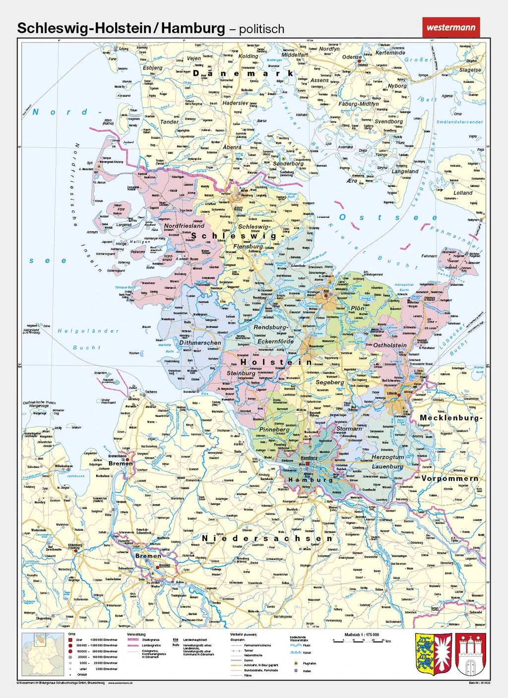Schleswig-Holstein als politische Schulwandkarte