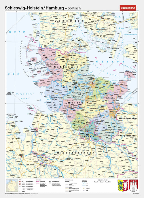 Schleswig-Holstein als politische Schulwandkarte