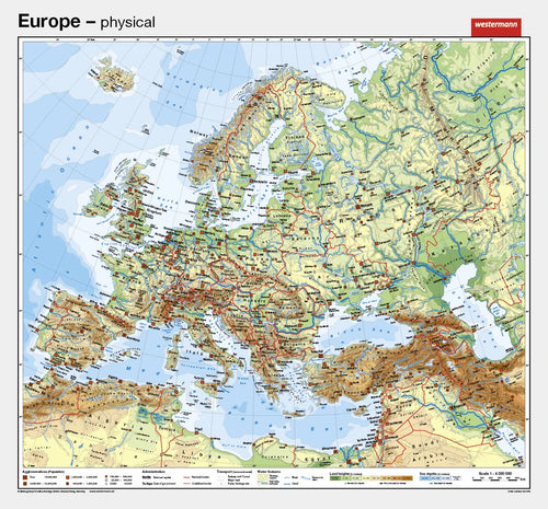 Die Schulwandkarte von Europa in englischer Sprache